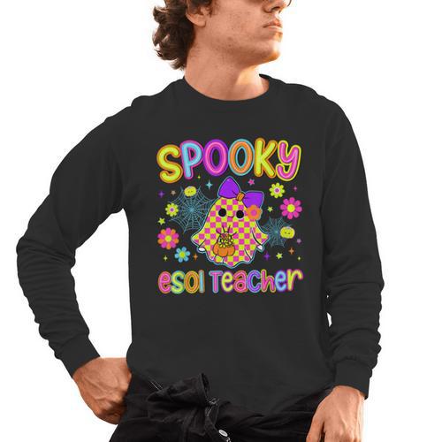 Spooky ESOL Teacher Halloween ESOL Teaching Coquette Men's Long Sleeve T-Shirt - teacherstshirts.com AU