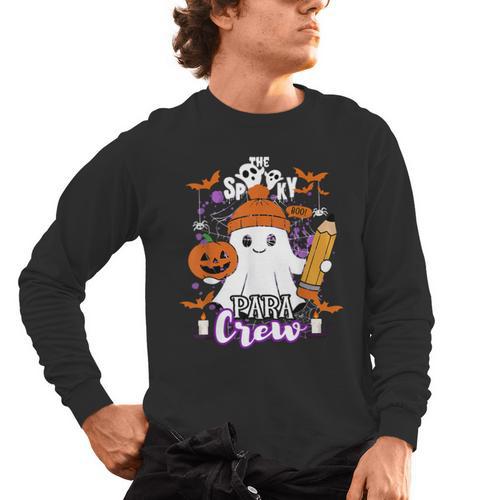 Spooky Para Crew Ghost Halloween Paraprofessional Teacher Men's Long Sleeve T-Shirt - teacherstshirts.com DE