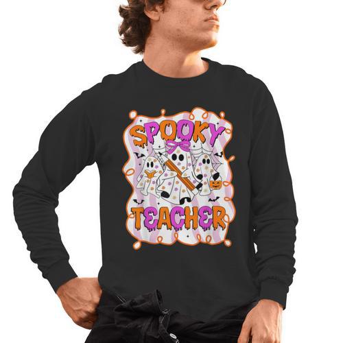 Spooky Teacher Ghost Pencil Teacher Halloween Teacher Men's Long Sleeve T-Shirt - teacherstshirts.com