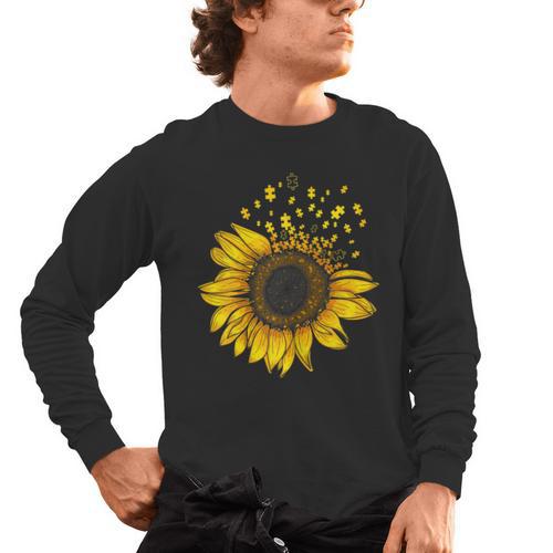 Sunflower Puzzle Pieces Autism Awareness For Mom Teacher For Women Men's Long Sleeve T-Shirt - teacherstshirts.com CA