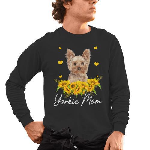 Sunflower Yorkie Mom Dog Lover Men's Long Sleeve T-Shirt - Bostonterriersmerch.com