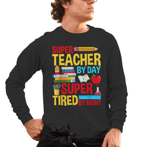 Super Teacher By Day Super Tired By Night Superhero Teacher Men's Long Sleeve T-Shirt - teacherstshirts.com AU