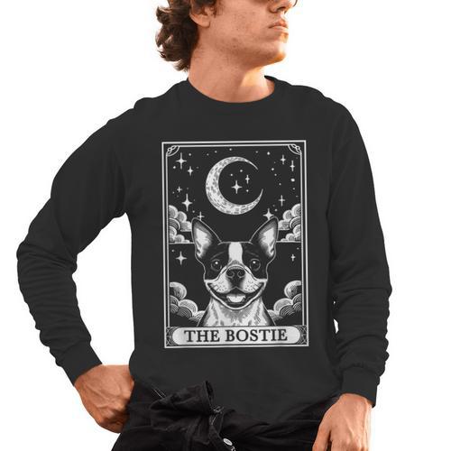 Tarot Card Vintage Crescent Moon Boston Terrier Dog Mom Men's Long Sleeve T-Shirt - Bostonterriersmerch.com