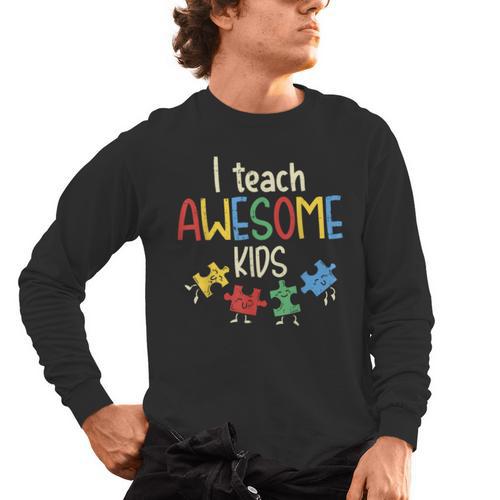 I Teach Awesome Kids Shirt Autism Special Education Teacher Men's Long Sleeve T-Shirt - teacherstshirts.com