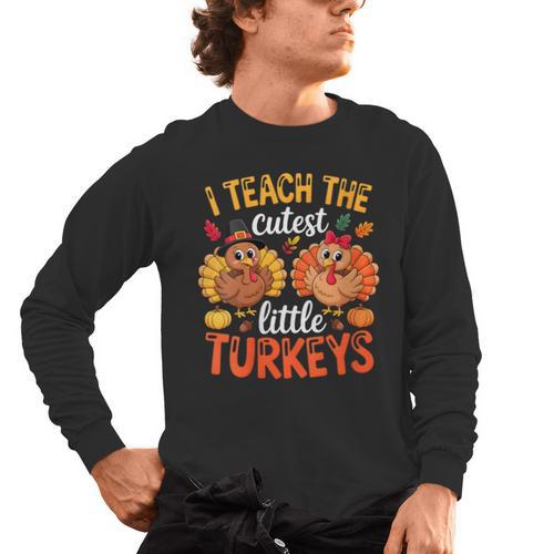 I Teach The Cutest Little Turkeys Teacher Thanksgiving Men's Long Sleeve T-Shirt - teacherstshirts.com CA