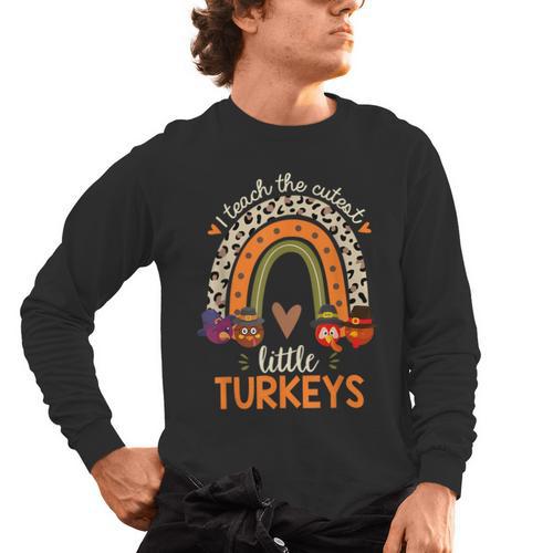 I Teach The Cutest Little Turkeys Thanksgiving Teacher Men Women Girls Kids Men's Long Sleeve T-Shirt - teacherstshirts.com