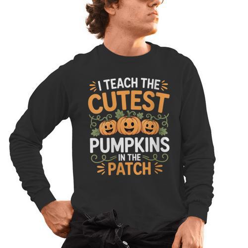 I Teach The Cutest Pumpkins In The Patch Halloween Teacher Men's Long Sleeve T-Shirt - teacherstshirts.com