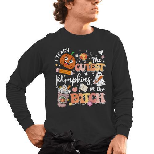 I Teach The Cutest Pumpkins In The Patch Halloween Teacher Men's Long Sleeve T-Shirt - teacherstshirts.com UK