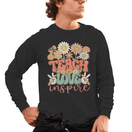 Teach Love Inspire Retro Groovy Daisy Back To School Teacher For Men Women Kids Men's Long Sleeve T-Shirt - teacherstshirts.com