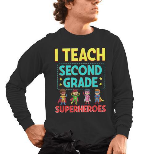 I Teach Second Grade Superheroes Teacher Superhero Men's Long Sleeve T-Shirt - teacherstshirts.com UK