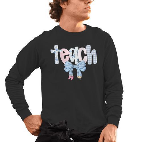 Teach Teacher Coquette Bow Pencil Back To School First Day Men's Long Sleeve T-Shirt - teacherstshirts.com UK
