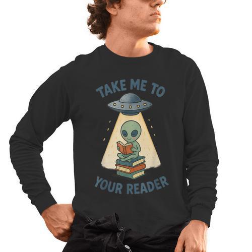 Teacher Alien Books UFO Reading Take Me To Your Reader Men's Long Sleeve T-Shirt - teacherstshirts.com AU
