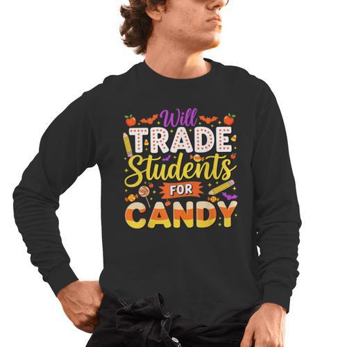 Teacher Cute Will Trade Students For Candy Halloween Costume Men's Long Sleeve T-Shirt - teacherstshirts.com AU