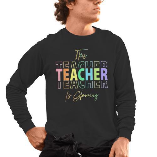 This Teacher Is Glowing Hello Summer End Of School Men's Long Sleeve T-Shirt - teacherstshirts.com AU