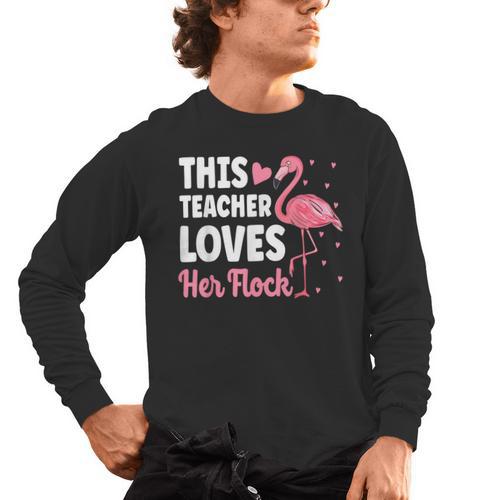 This Teacher Loves Her Flock Teaching Flamingo Girl Men's Long Sleeve T-Shirt - teacherstshirts.com UK