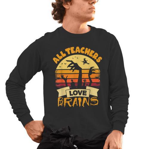 Teacher Shirts Halloween All Teachers Love Brains Men's Long Sleeve T-Shirt - teacherstshirts.com DE