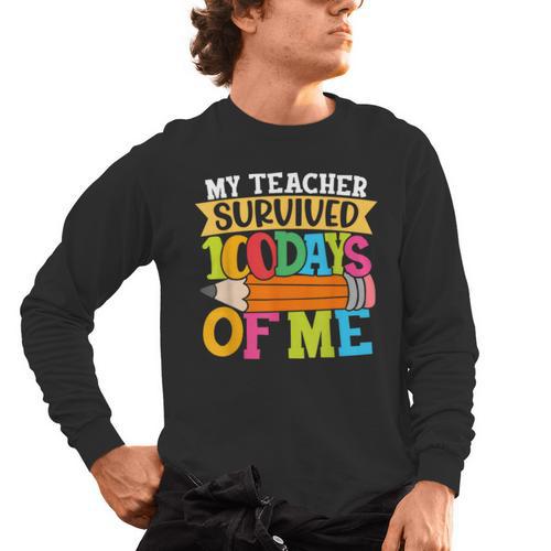 My Teacher Survived 100 Days Of Me 100th Day Of School Kids Men's Long Sleeve T-Shirt - teacherstshirts.com AU