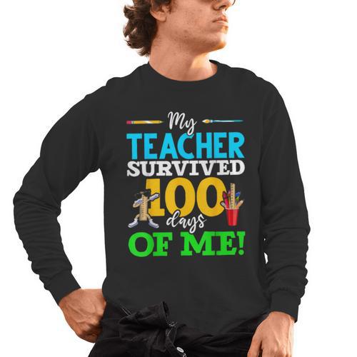 My Teacher Survived 100 Days Of Me Dab 100 Days Of School For Men Women Kids Men's Long Sleeve T-Shirt - teacherstshirts.com AU