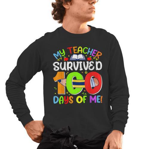 My Teacher Survived 100 Days Of Me 100 Days Of School Men's Long Sleeve T-Shirt - teacherstshirts.com UK