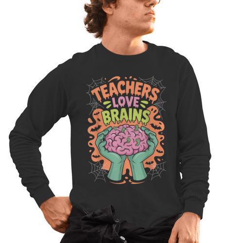 Teacher Teachers Love Brains Halloween Men Women Men's Long Sleeve T-Shirt - teacherstshirts.com AU