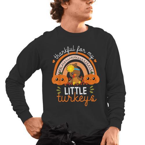Teacher Thanksgiving Shirt Thankful For My Little Turkeys Men's Long Sleeve T-Shirt - teacherstshirts.com DE