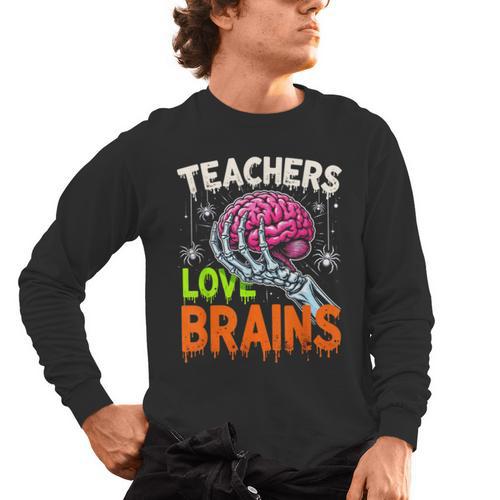 Teachers Love Brains Halloween 2025 Skeleton Costume Men's Long Sleeve T-Shirt - teacherstshirts.com DE
