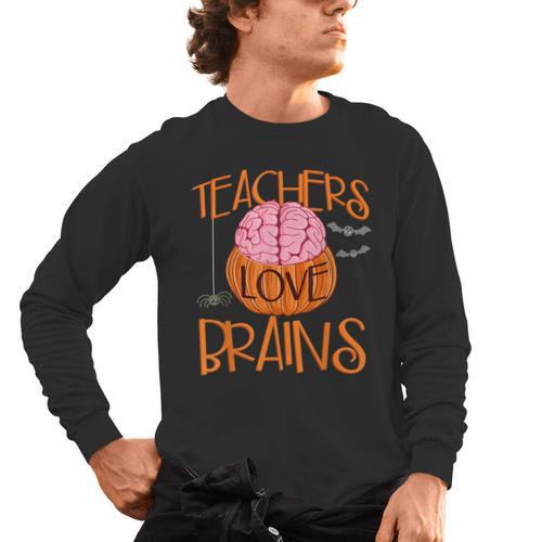 Teachers Love Brains Halloween T-Shirt For Men Women Men's Long Sleeve T-Shirt - teacherstshirts.com AU