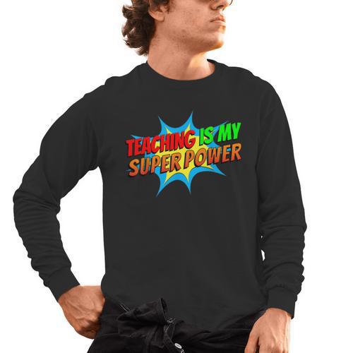 Teaching Is My Superpower Comic Back To School Teacher Men's Long Sleeve T-Shirt - teacherstshirts.com UK