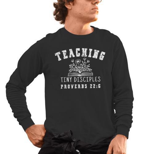 Teaching Tiny Disciples Christian Bible Verse Teacher Men's Long Sleeve T-Shirt - teacherstshirts.com CA