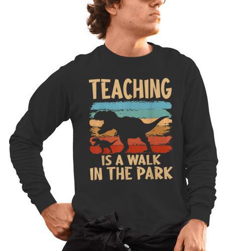 Teaching Is a Walk In Park Dinosaur Teacher Men's Long Sleeve T-Shirt - teacherstshirts.com