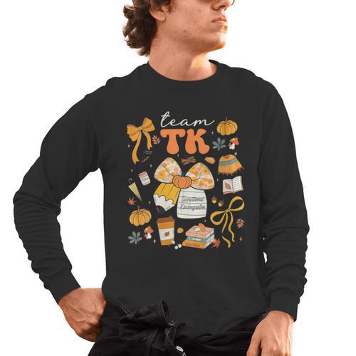 Team TK Crew Preppy Coquette Bow Pumpkin Fall TK Teacher Men's Long Sleeve T-Shirt - teacherstshirts.com AU