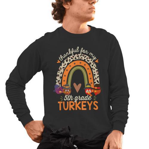 Thankful For My 5th Grade Turkeys Thanksgiving Teacher Men's Long Sleeve T-Shirt - teacherstshirts.com UK
