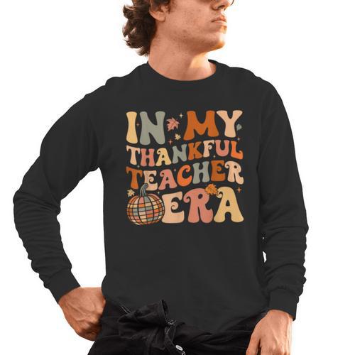 In My Thankful Teacher Era Cute Groovy Thanksgiving Teacher Men's Long Sleeve T-Shirt - teacherstshirts.com AU