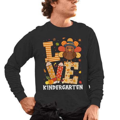 Thanksgiving Love Kindergarten Teacher Turkey Autumn Fall Men's Long Sleeve T-Shirt - teacherstshirts.com DE