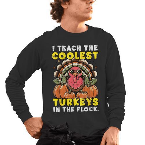Thanksgiving I Teach Coolest Turkeys Teacher Fall Women Men Men's Long Sleeve T-Shirt - teacherstshirts.com AU