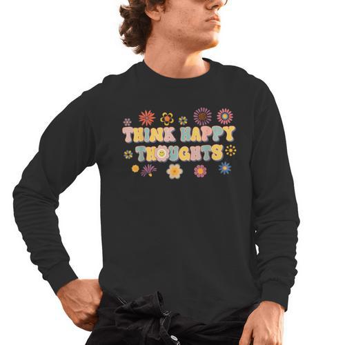 Think Happy Thoughts Teens Spring Positive Message Teachers For Men Women Girls Kids Men's Long Sleeve T-Shirt - teacherstshirts.com