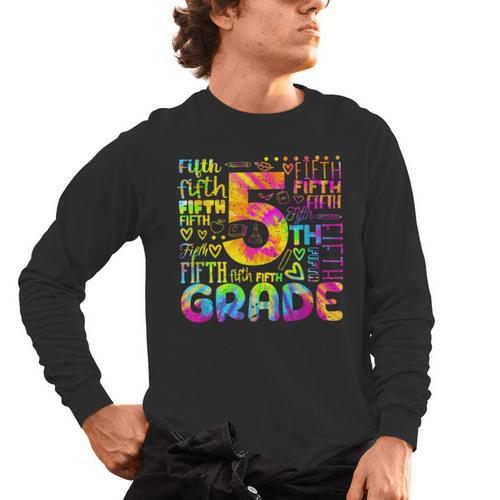 Tie Dye 5th Grade Typography Team Fifth Grade Teacher For Men Women Girls Kids Men's Long Sleeve T-Shirt - teacherstshirts.com AU