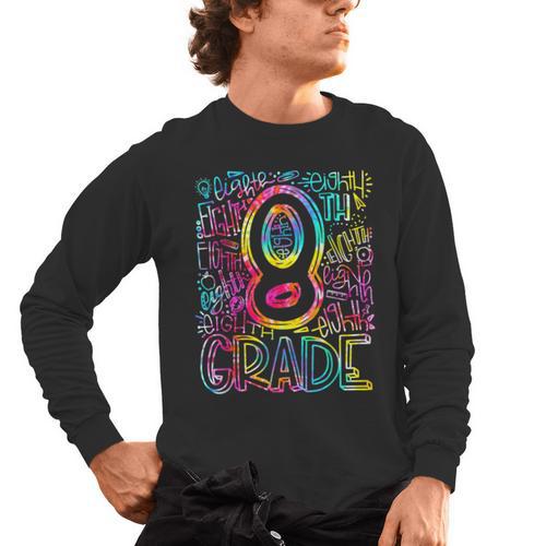 Tie Dye 8th Grade Typography Team Eighth Grade Teacher Men's Long Sleeve T-Shirt - teacherstshirts.com