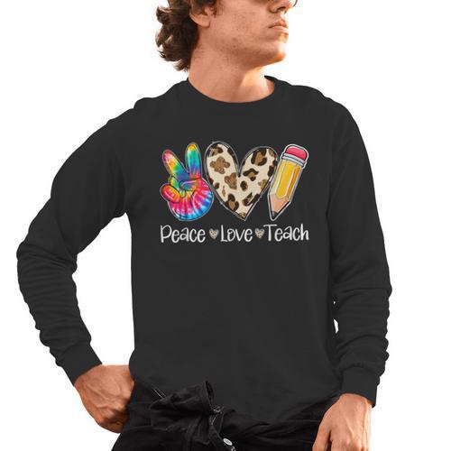 Tie Dye Hippie Peace Love Teach Teacher Appreciation Men's Long Sleeve T-Shirt - teacherstshirts.com CA