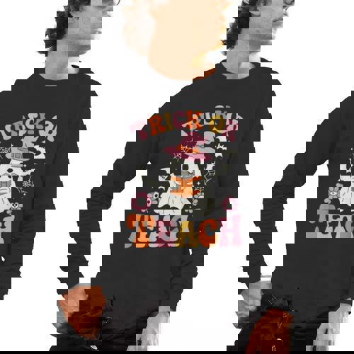 Trick Or Teach Cute Floral Ghost Teacher Halloween Costume Men&#x27;s Long Sleeve T-Shirt - teacherstshirts.com