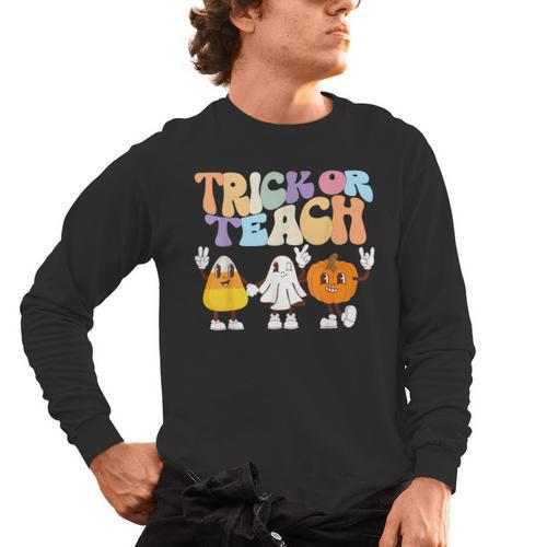 Trick Or Teach Cute Halloween Teacher Men's Long Sleeve T-Shirt - teacherstshirts.com