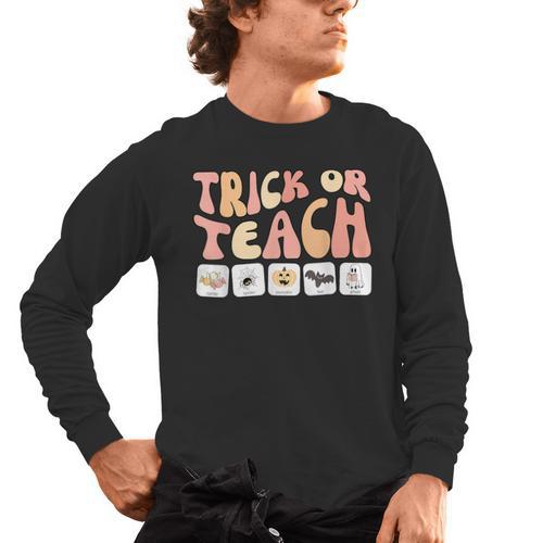 Trick Or Teach With Symbols Special Education Teacher Spooky Men's Long Sleeve T-Shirt - teacherstshirts.com CA