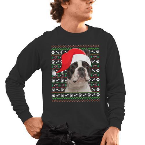Ugly Xmas Sweater Santa Boston Terrier Dog Christmas For Men Women Kids Men's Long Sleeve T-Shirt - Bostonterriersmerch.com