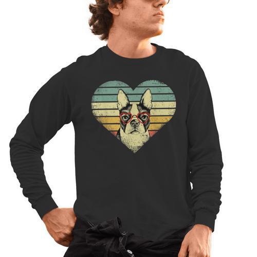 Vintage American Boston Terrier Lovers Valentine's Day Men's Long Sleeve T-Shirt - Bostonterriersmerch.com