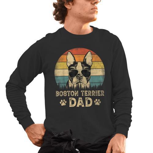 Vintage Boston Terrier Dad Dog Lovers Father's Day Tee Men's Long Sleeve T-Shirt - Bostonterriersmerch.com