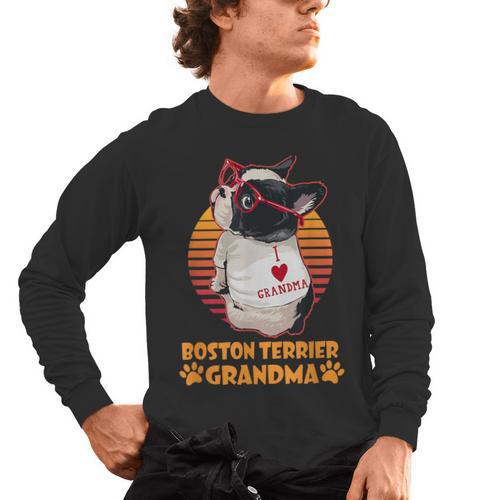 Vintage Boston Terrier Grandma Wear Sunglasses Dog Lover Men Women Girls Kids Men's Long Sleeve T-Shirt - Bostonterriersmerch.com