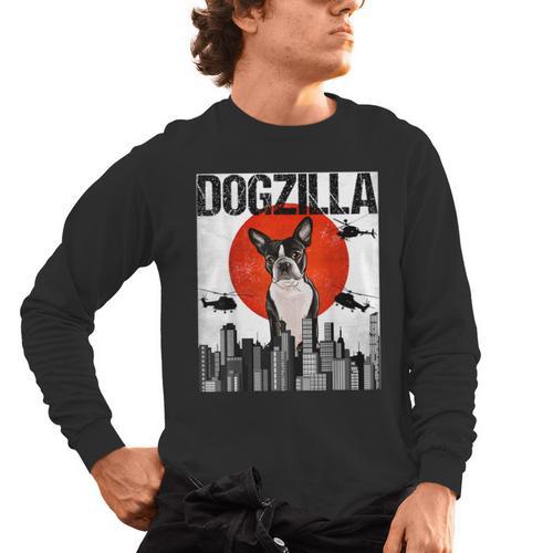 Vintage Japanese Dogzilla Boston Terrier Men's Long Sleeve T-Shirt - Bostonterriersmerch.com