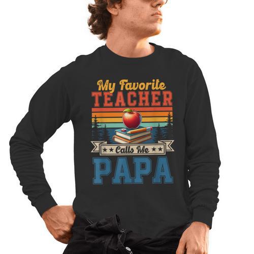 Vintage Retro My Favorite Teacher Calls Me Papa Father's Day Men's Long Sleeve T-Shirt - teacherstshirts.com AU