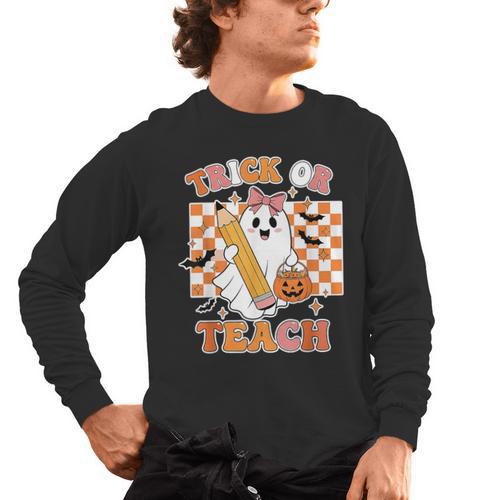 Vintage Teacher Shirt Women Trick Or Teach Halloween Men's Long Sleeve T-Shirt - teacherstshirts.com