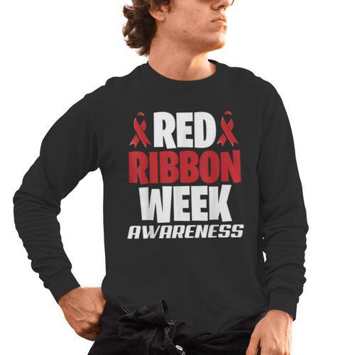 We Wear Red For Red Ribbon Week Awareness Mothers Teachers Men's Long Sleeve T-Shirt - teacherstshirts.com CA